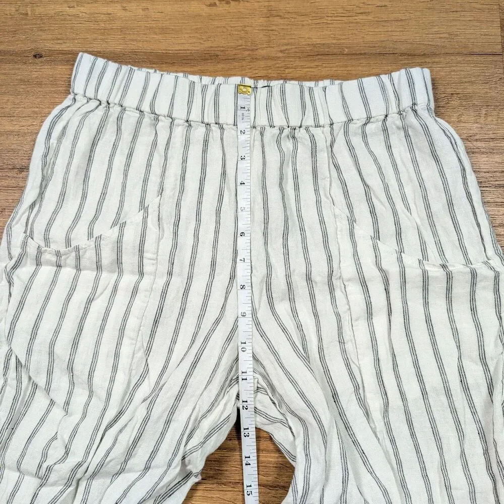 Quince European Linen Tapered Ankle Pants Women S White Striped Resort Coastal